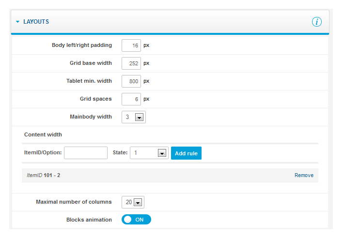 Responsive Layout Settings